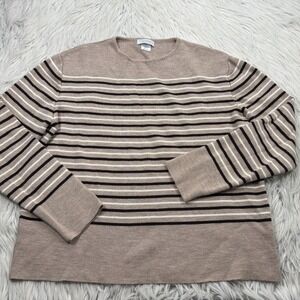 Italtempo Women's XL Tan Brown Striped 100% Merino Wool Pullover Sweater Italy